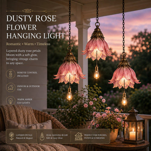 🌸  Vintage Hanging Flower Lights – Dusty Rose, Vintage Wisteria & Antique Ivory Lily | Warm Glow Garden & Patio Decor