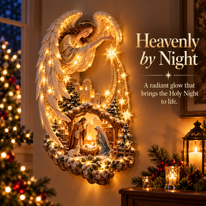 ✨ Heavenly Guardian™ Lighted Nativity Wall Decor – 3D Angel & Holy Family Christmas Wall Art