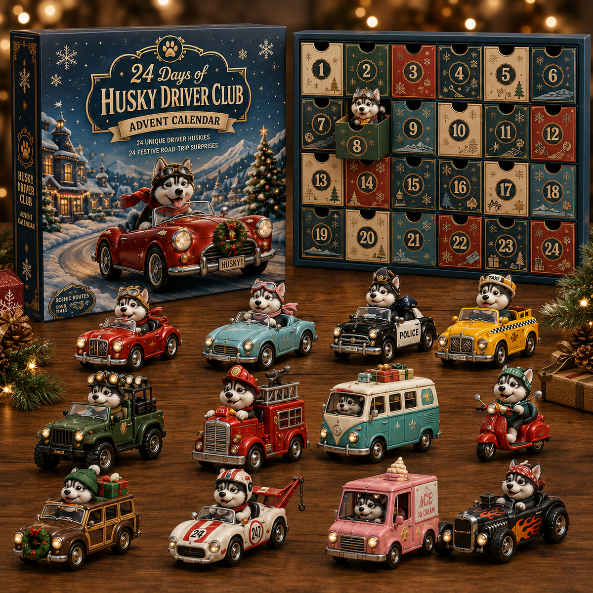 🐺🚗 24 Days of Husky Driver Club Advent Calendar – 24 Unique Husky Drivers, 24 Festive Rides 🎄🎁