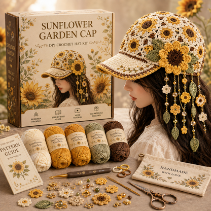 🧶 Botanical Dream Crochet Caps — 5-Style Handmade DIY Crochet Hat Kit