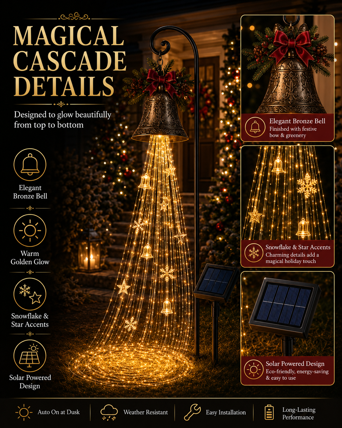 🎁Christmas Bell Cascade Solar Yard Light✨