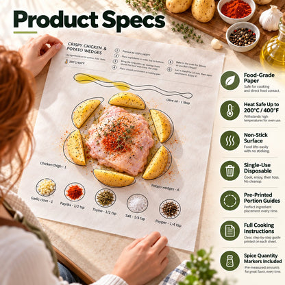 One-Pan Recipe Parchment Set | Pre-Printed Portion Guide Cooking Paper