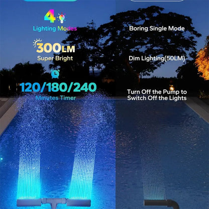 Solar Pool Fountain with Lights Dual Arc - Above/Inground Pool Fountain Lights with Remote Control