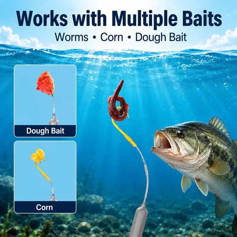 Off-bottom fishing rig with worms corn and dough bait