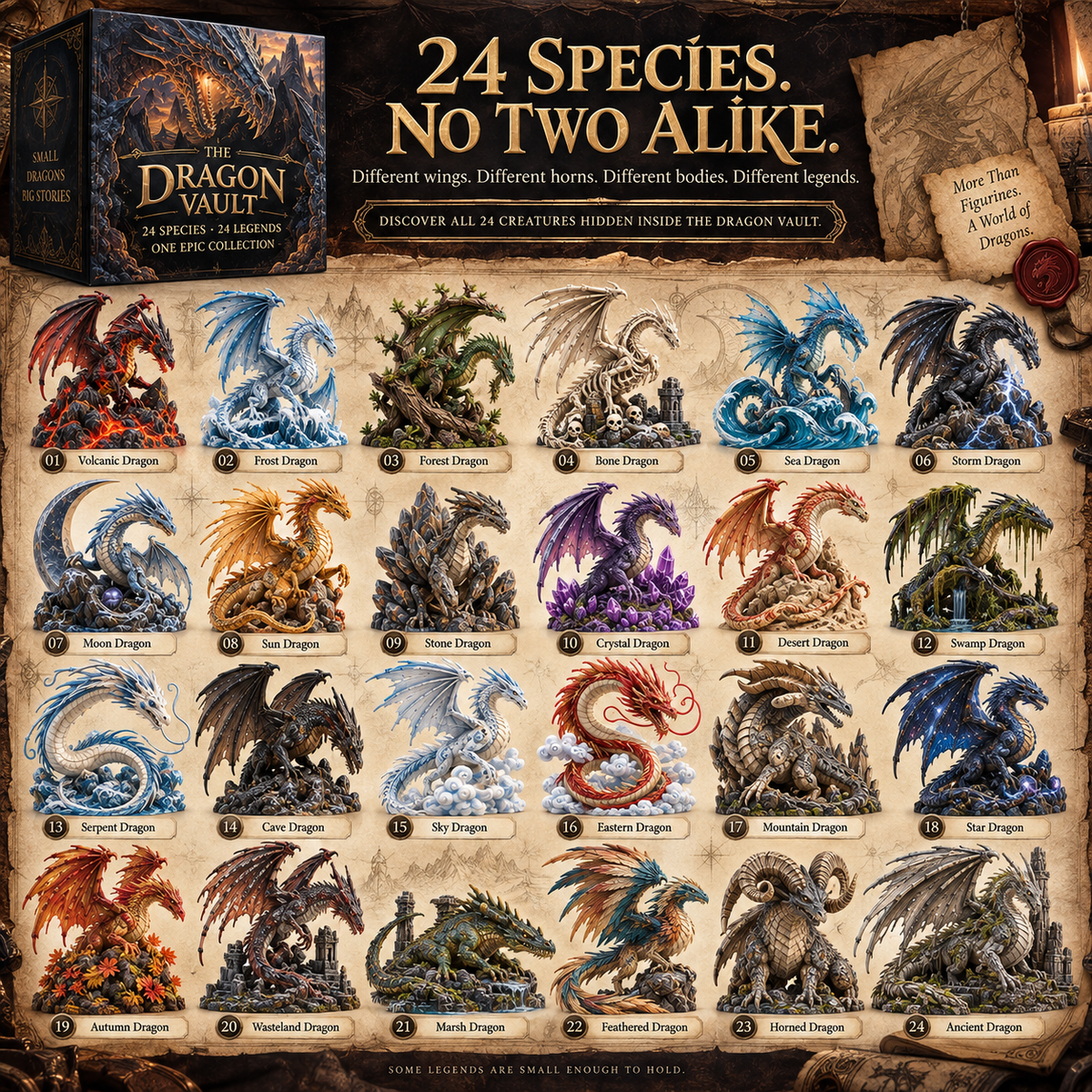 🐉 The Dragon Vault – 24 Legendary Dragon Species Discovery Collection