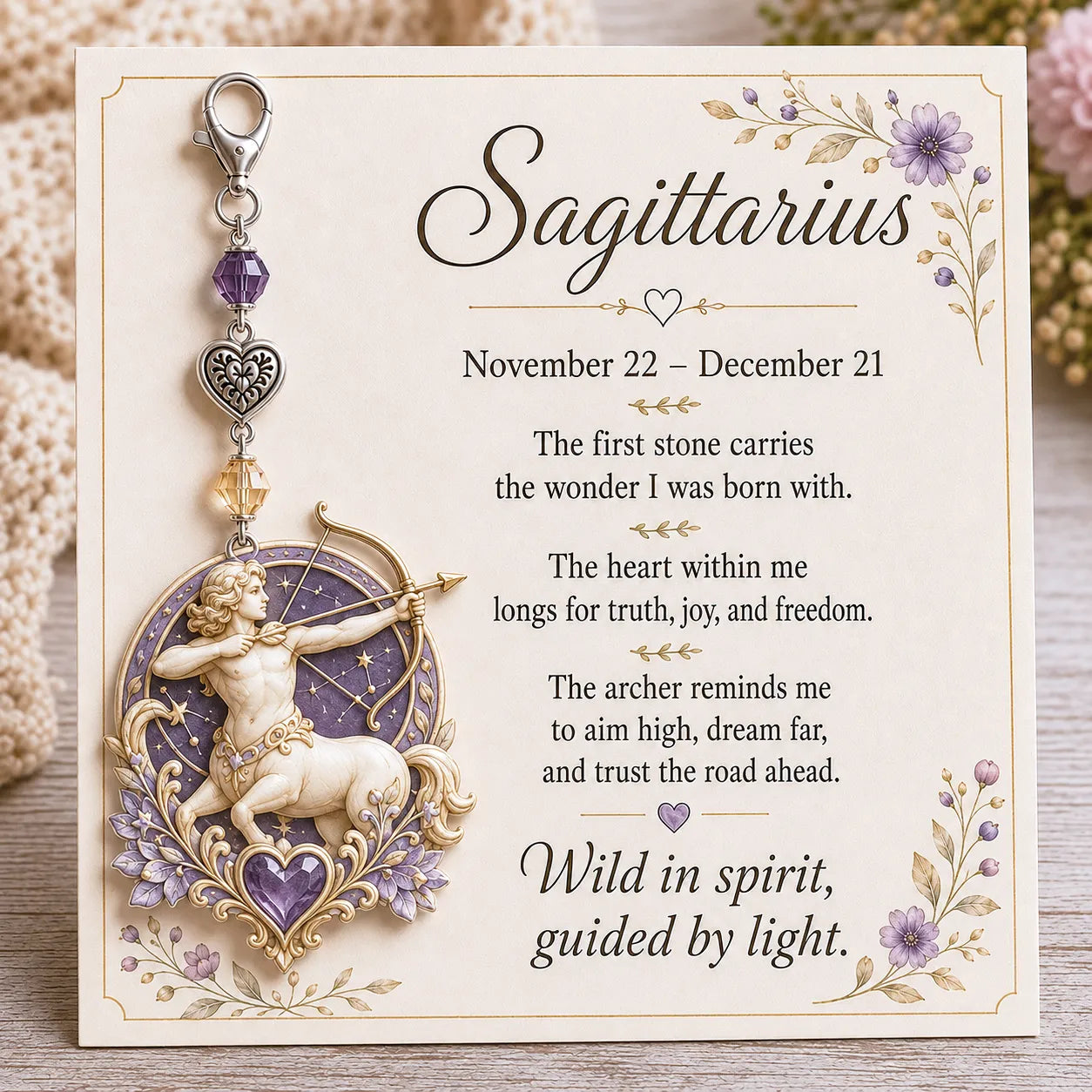 🌙12 Zodiac Birthstone Charm Keepsake Card Collection