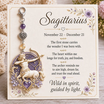 🌙12 Zodiac Birthstone Charm Keepsake Card Collection