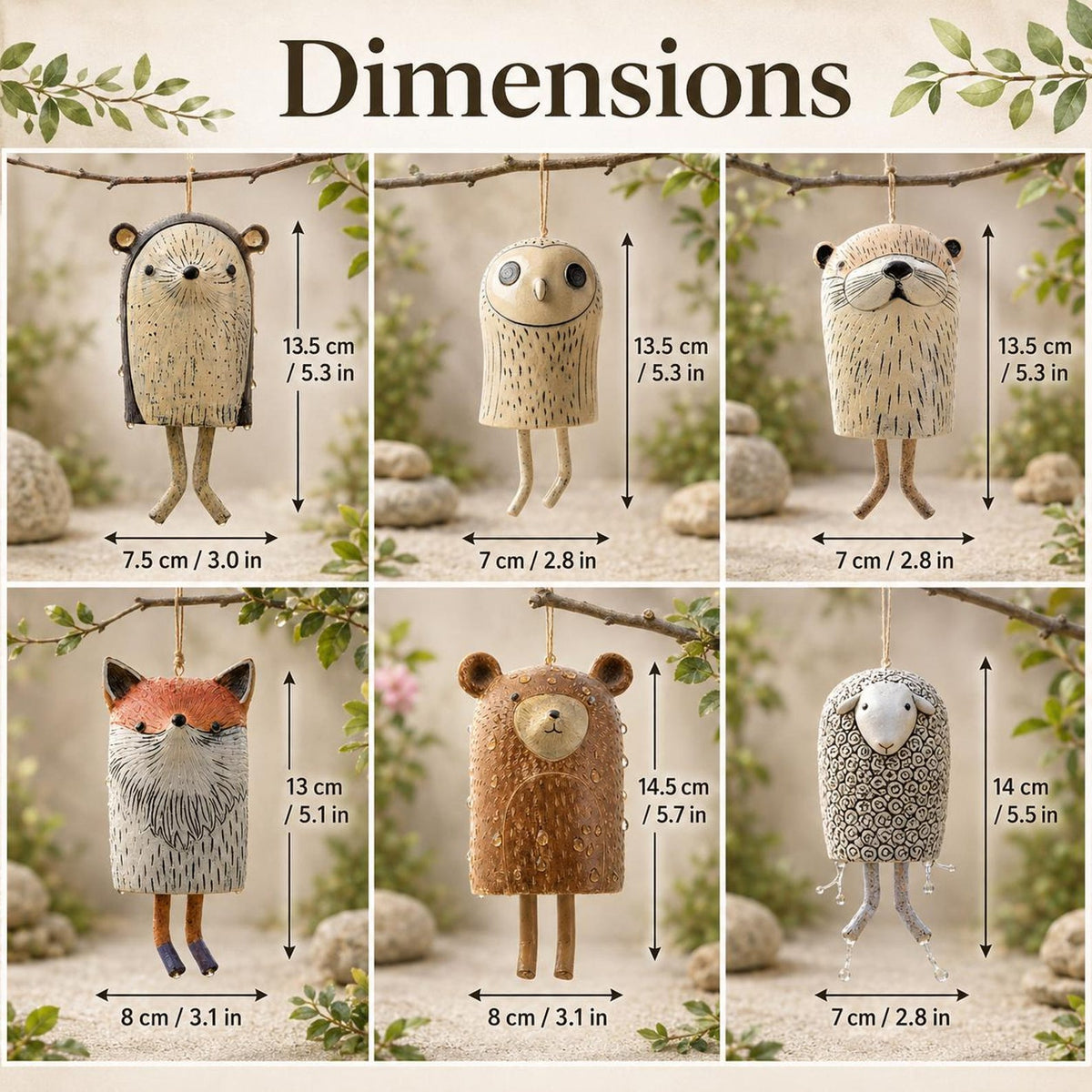 🦊Handmade Whimsical Animal Wind Chime Ornaments🐻
