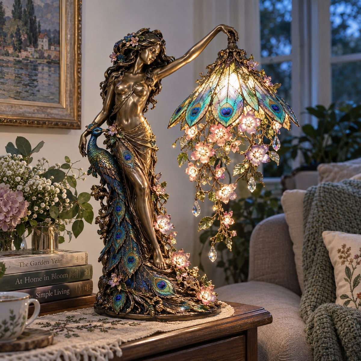 ⏰Limited Stock 50% OFF - 🦚 Peacock Goddess Stained Table Lamp