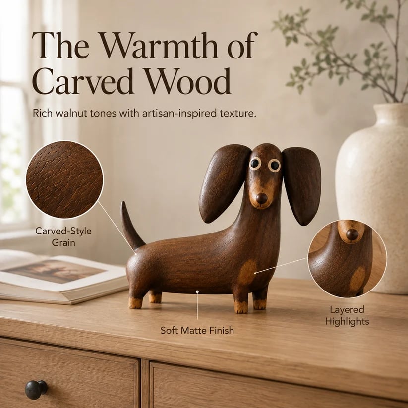 💡Whimsical Wood-Look Dachshund Sculpture