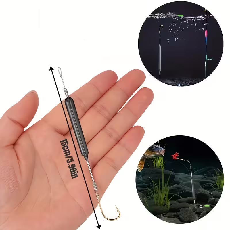 Pre-tied off-bottom fishing rig held in hand