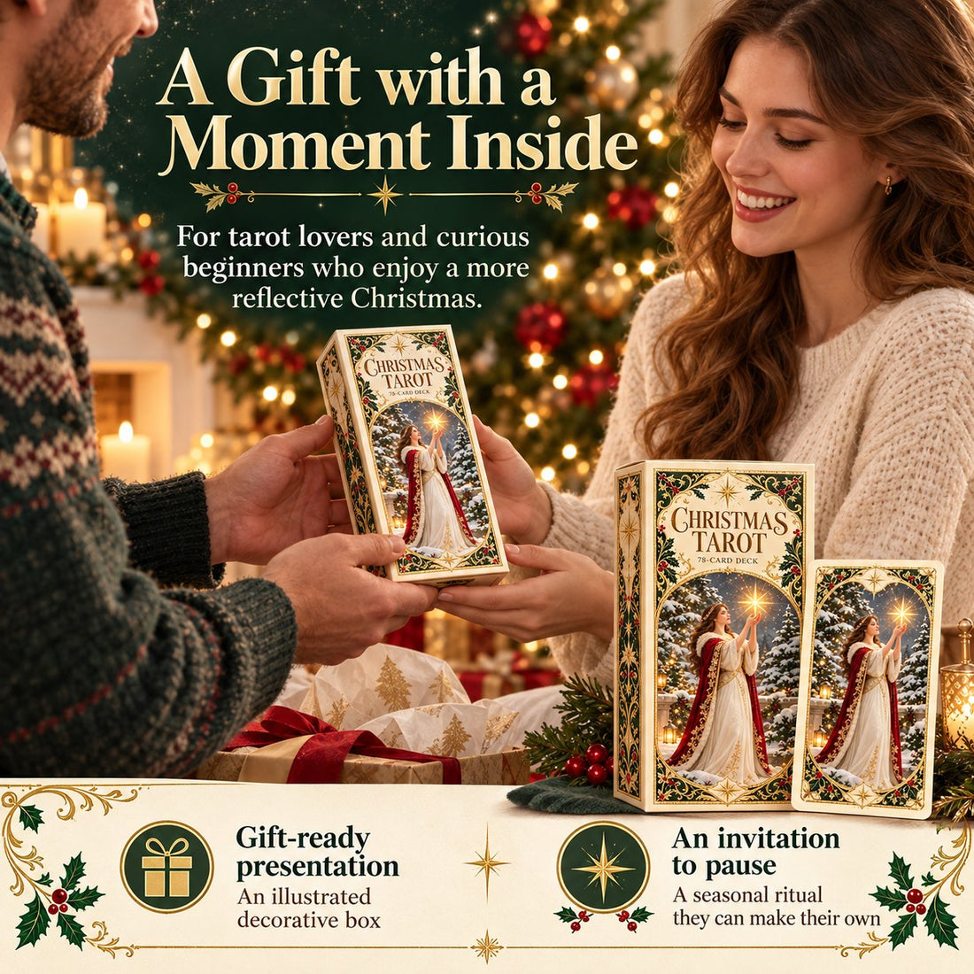 Christmas Tarot deck being given as a holiday gift