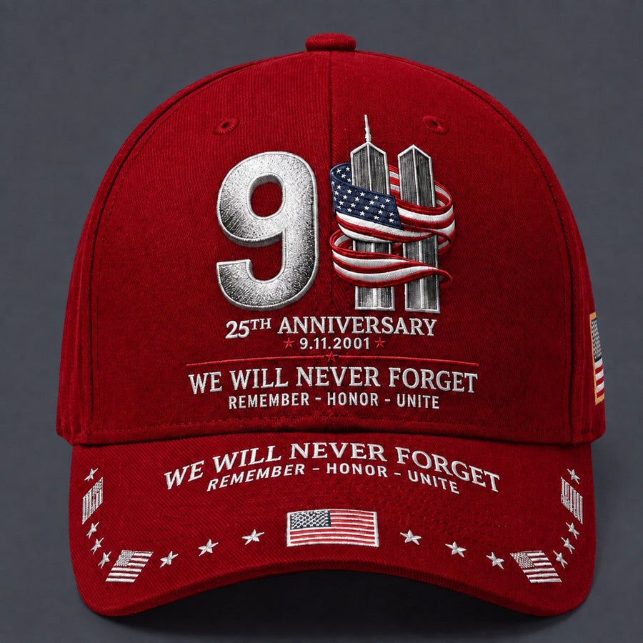 Red 9/11 25th anniversary memorial cap