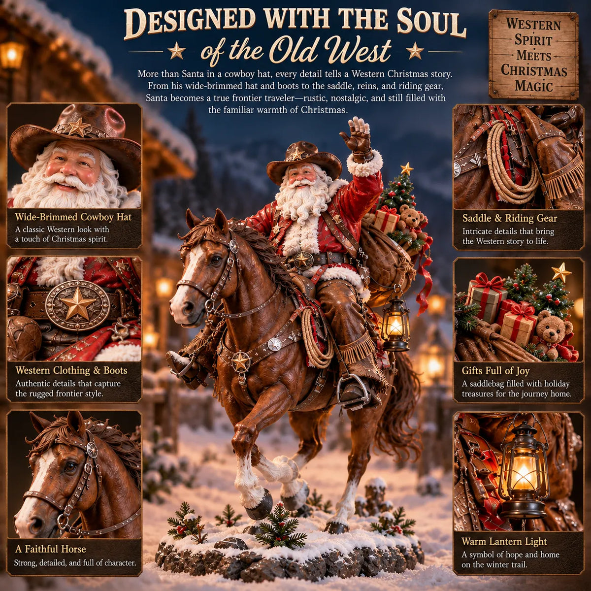Cowboy Santa detailed Christmas figurine
