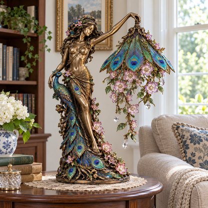 🦚 Peacock Goddess Table Lamp™ | 28cm Vintage Floral Accent Light with Warm Glow