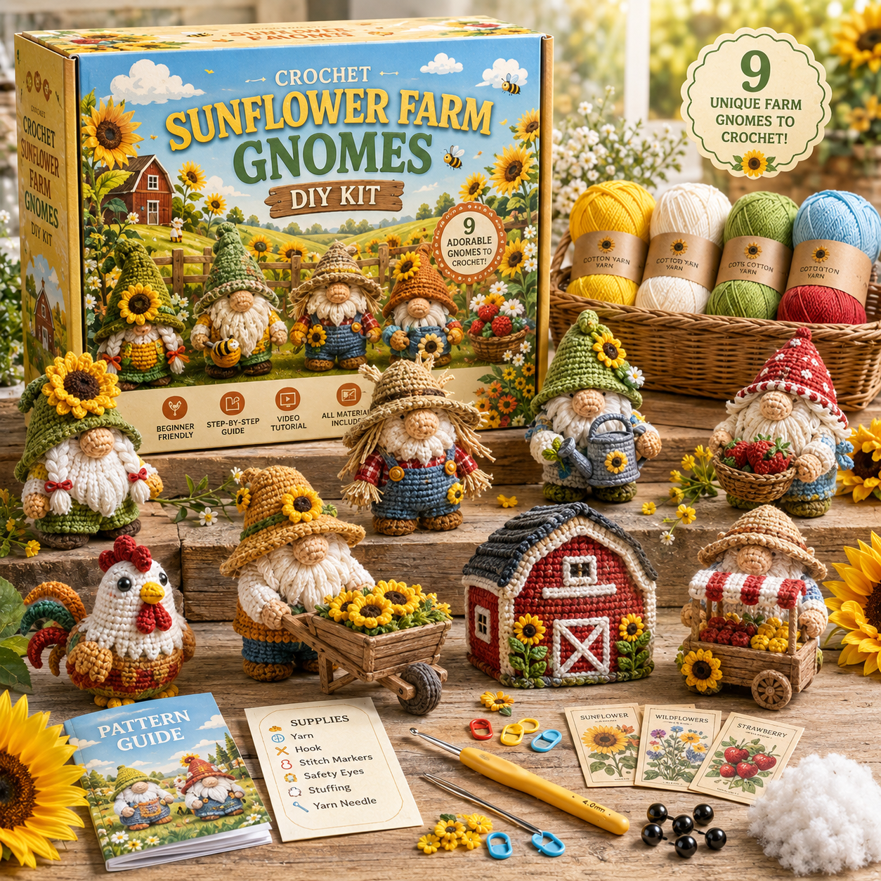 🧶 Whimsical Gnome Adventures — 9-Piece Fantasy Crochet DIY Kit