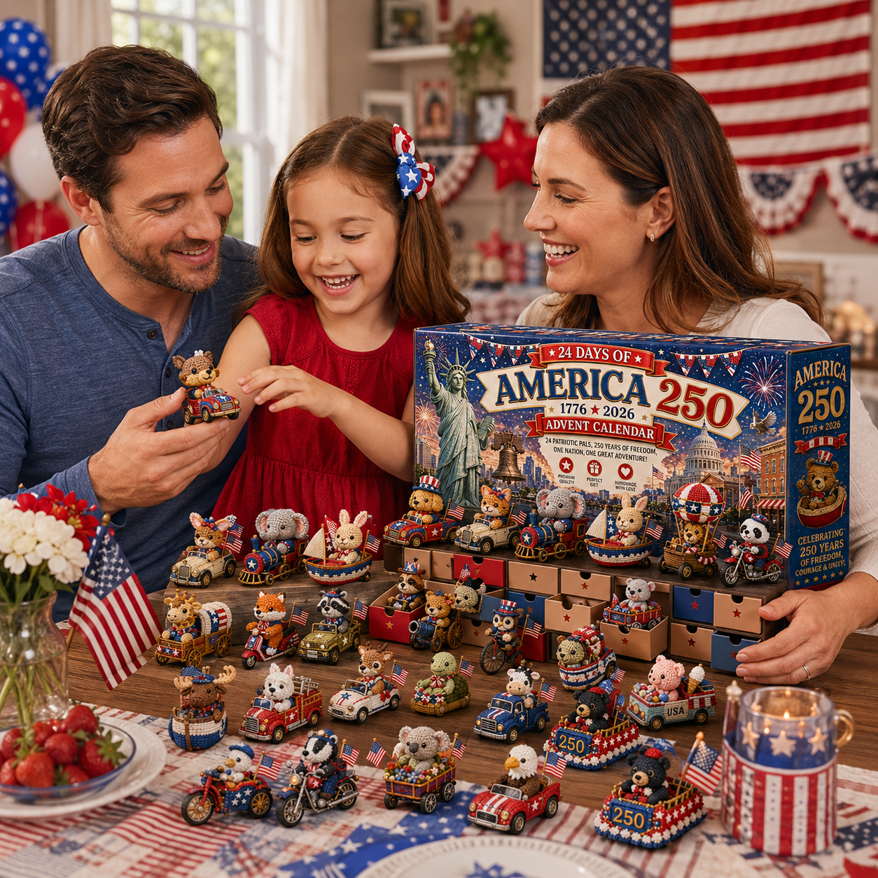 Family enjoying America 250 advent calendar