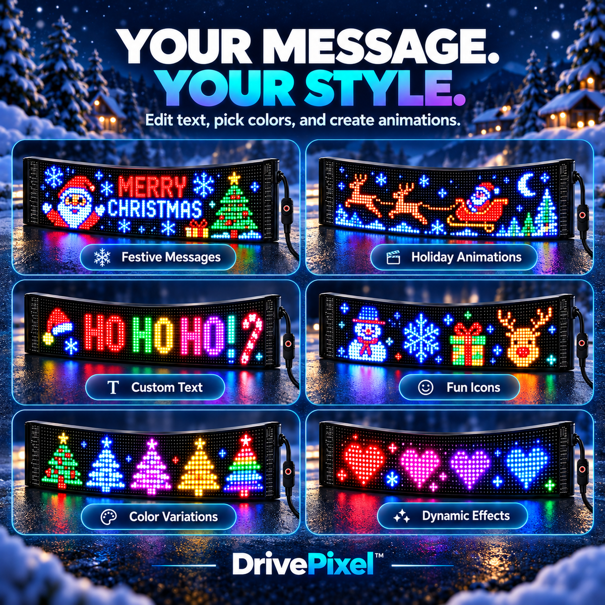 🎄 DrivePixel™ Smart LED Car Window Display | App-Controlled Animated Pixel Screen