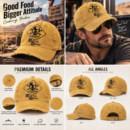 ☣️🔥 Cooking Badass Vintage Washed Cap™ – Danger Yummy Distressed Hat
