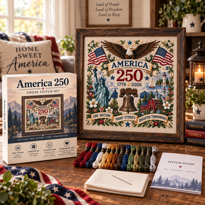 🇺🇸🧵 America 250 Cross Stitch Kit™ – 1776–2026 Anniversary Keepsake ✨