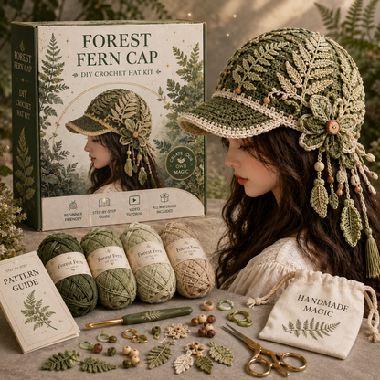 🧶 Botanical Dream Crochet Caps — 5-Style Handmade DIY Crochet Hat Kit