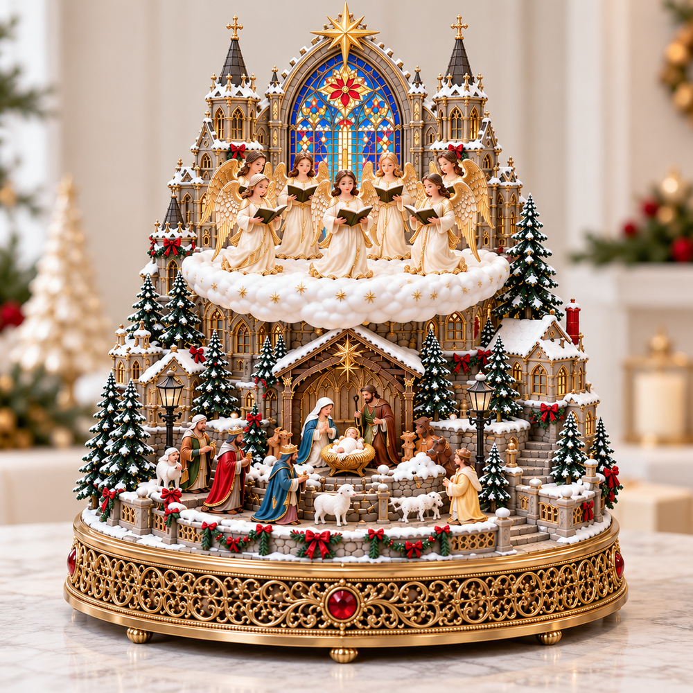 Full Christmas Nativity village displayed in daylight