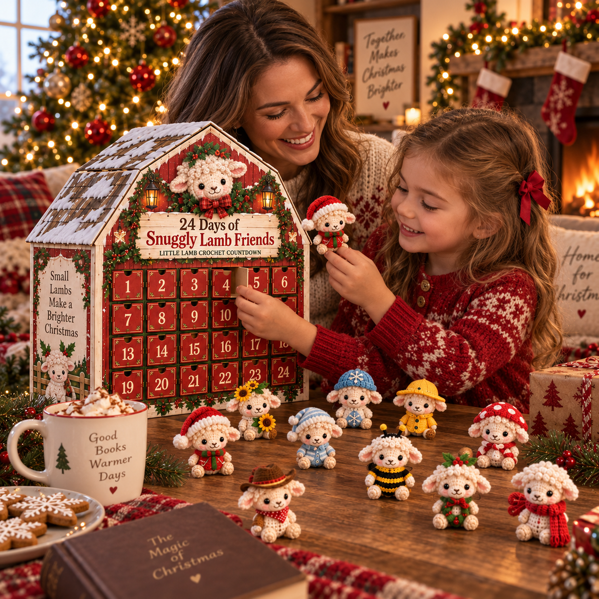 Family enjoying the Snuggly Lamb Friends Christmas countdown