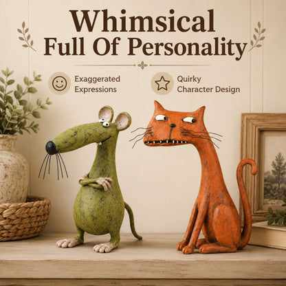The Odd Couple™ Vintage Cat & Mouse Figurines – Quirky Rustic Home Decor