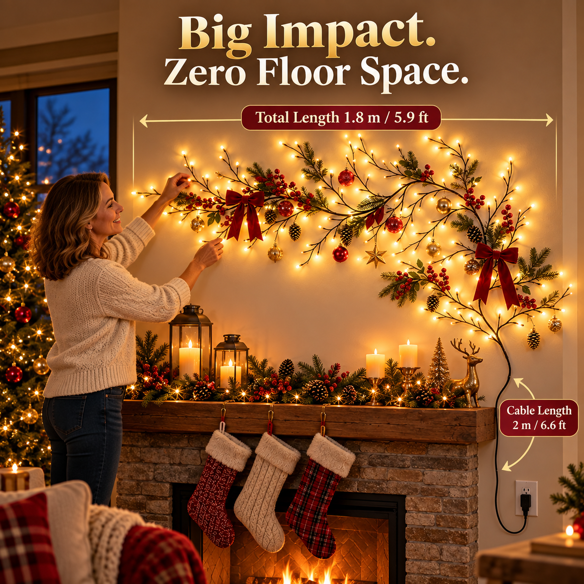 GlowBranch Christmas wall light size reference