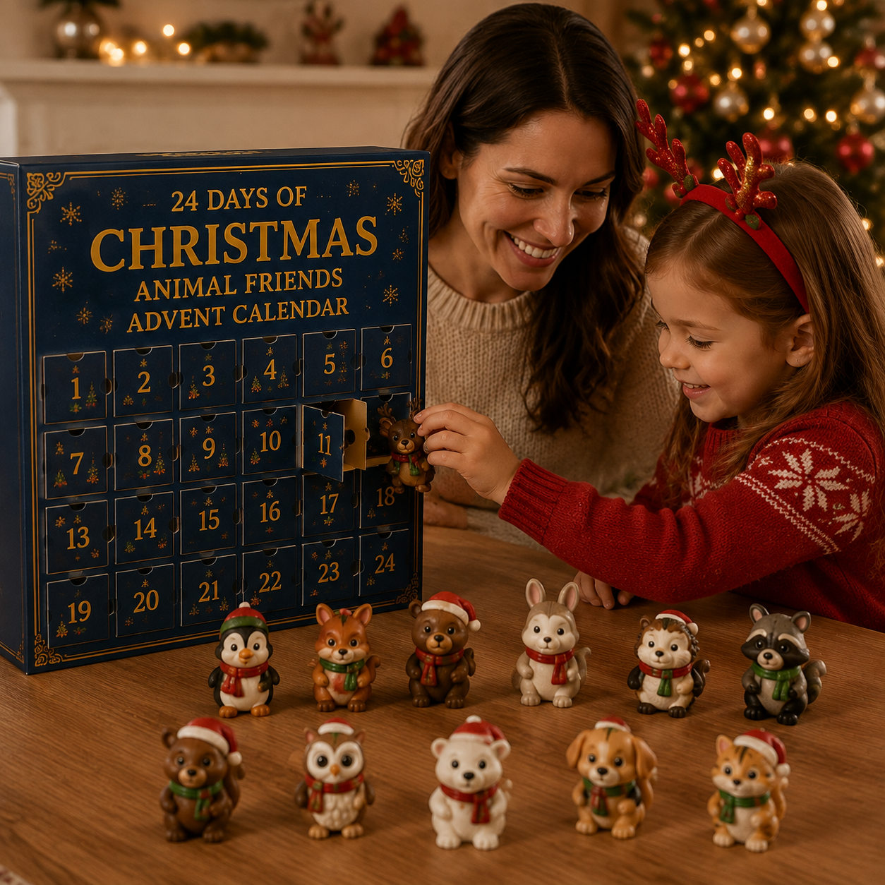 Family enjoying Animal Friends Christmas Advent Calendar