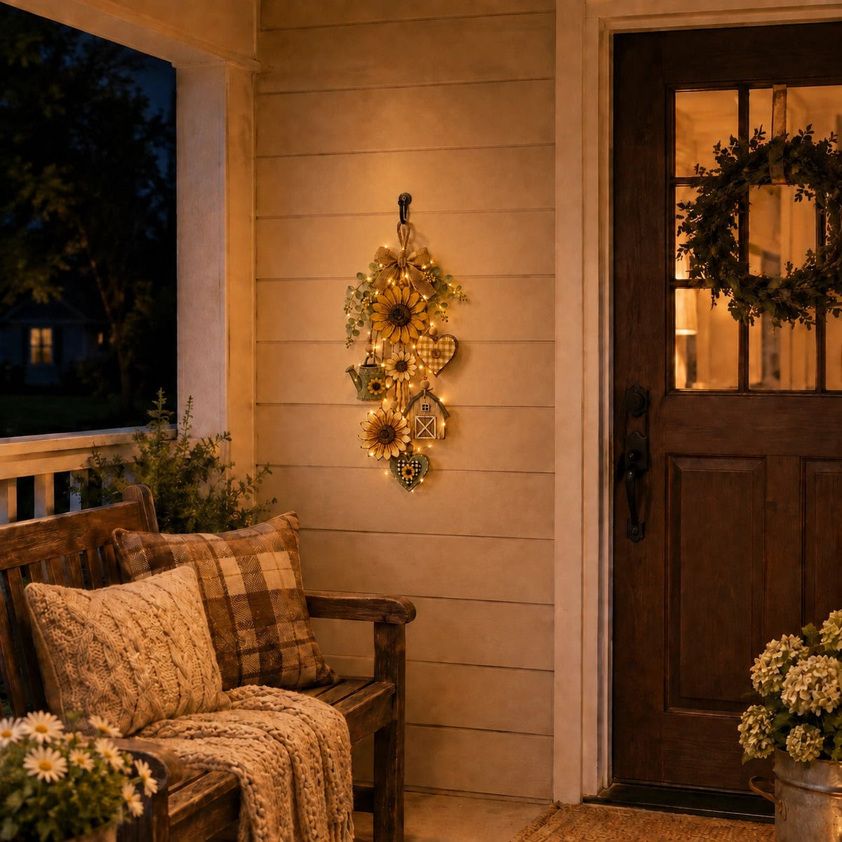 Close-up of sunflower farmhouse wall hanging details