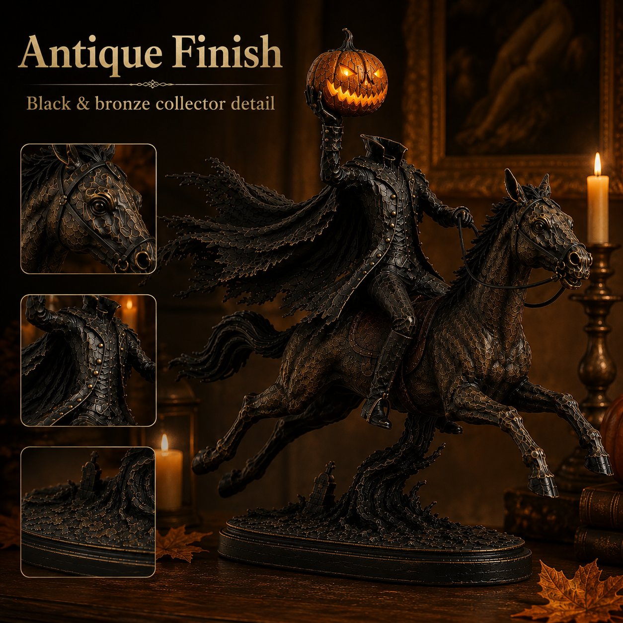 Headless Horseman Statue with LED Pumpkin