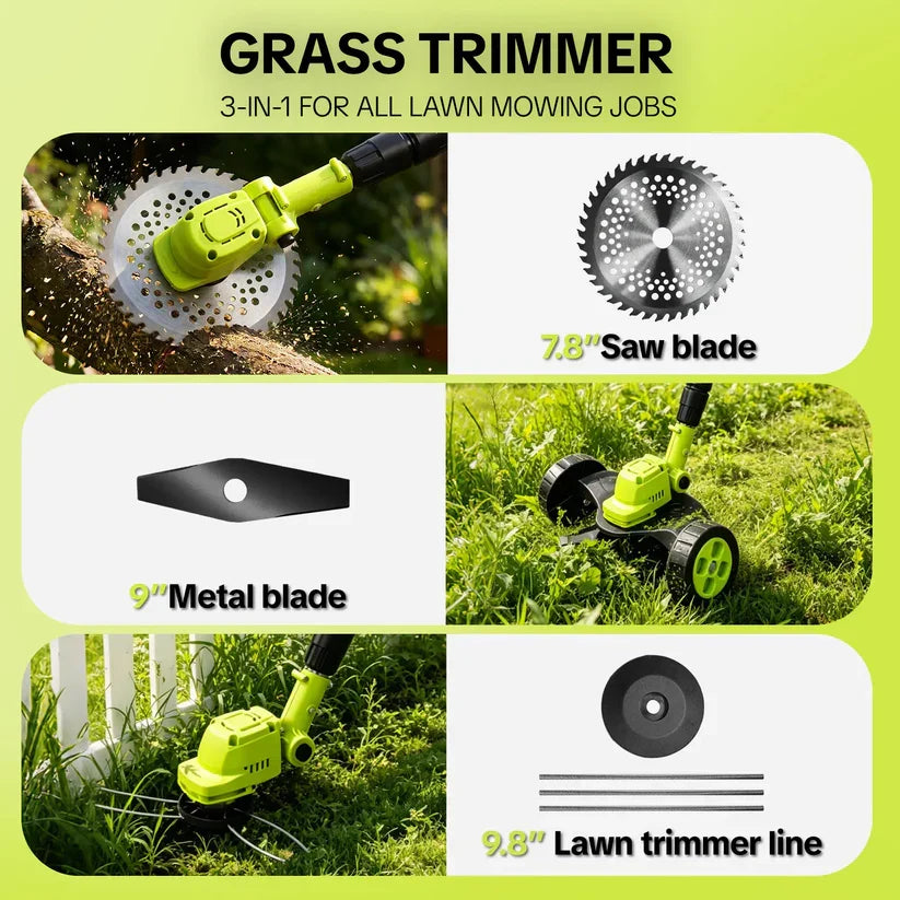 ⚡3-in-1 Cordless Lawn Mower with 2×21V Batteries, German Quality Lightweight Grass Trimmer & Edger for Small to Medium Gardens