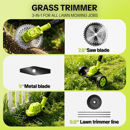 ⚡3-in-1 Cordless Lawn Mower with 2×21V Batteries, German Quality Lightweight Grass Trimmer & Edger for Small to Medium Gardens