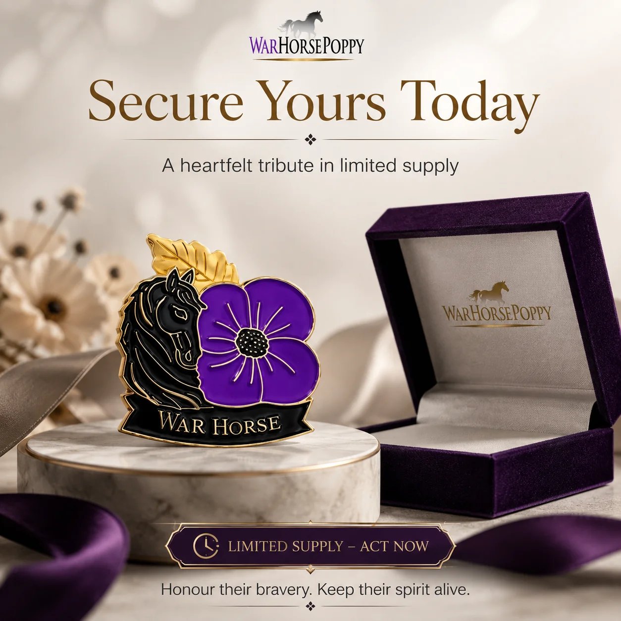 Limited Edition War Horse Purple Poppy 111th Anniversary Remembrance Brooch