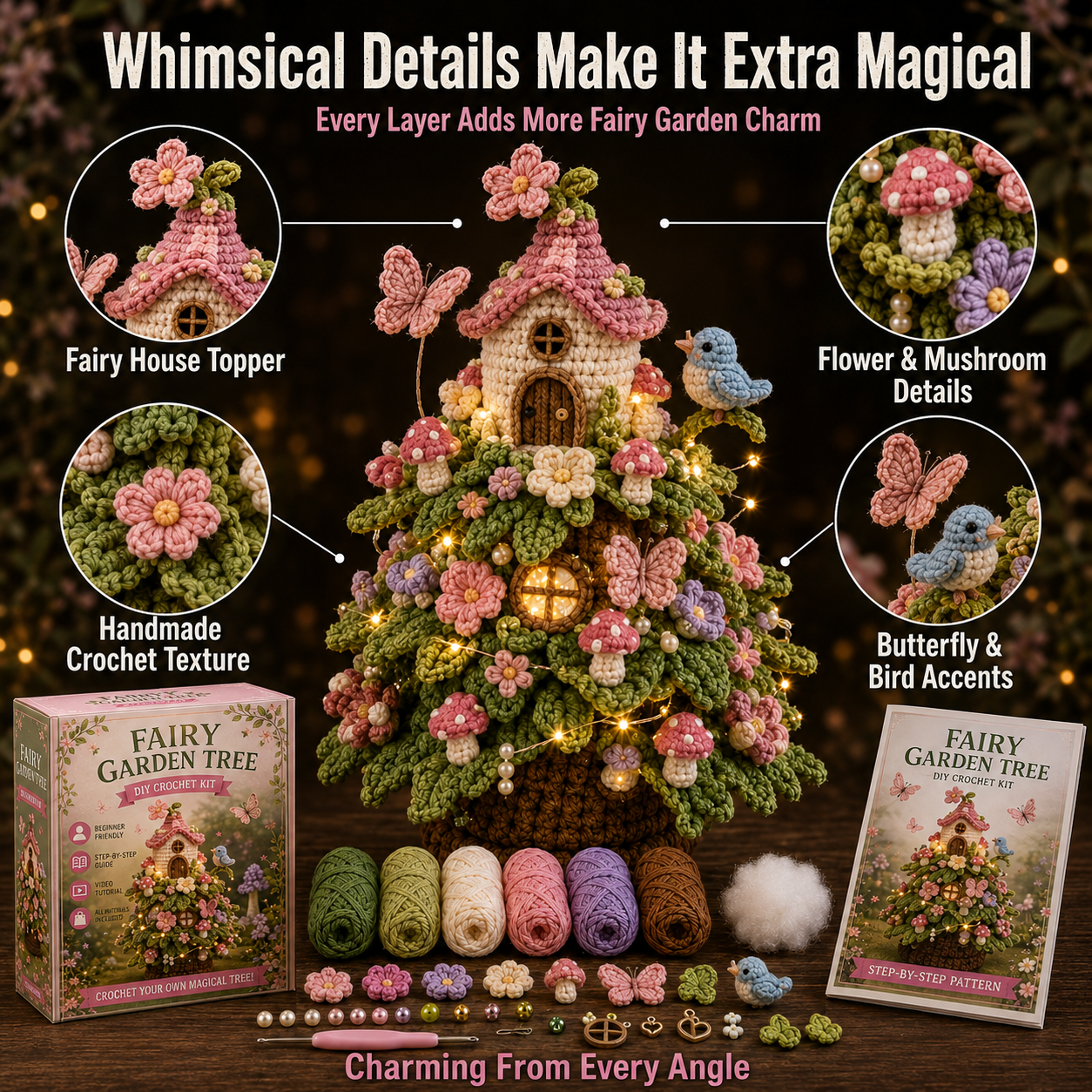 ✨🧚 Fairy Garden Tree DIY Crochet Kit 🌸🍓🍄🐝