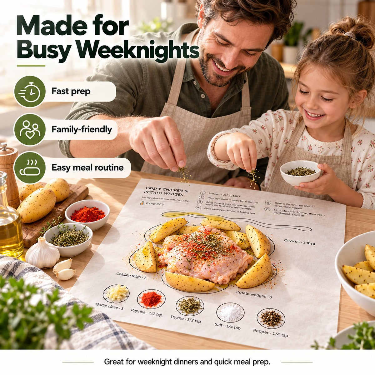 One-Pan Recipe Parchment Set | Pre-Printed Portion Guide Cooking Paper