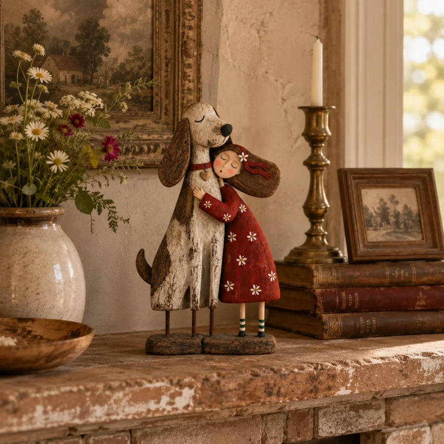 Girl & Her Best Friend Folk Art Figurine