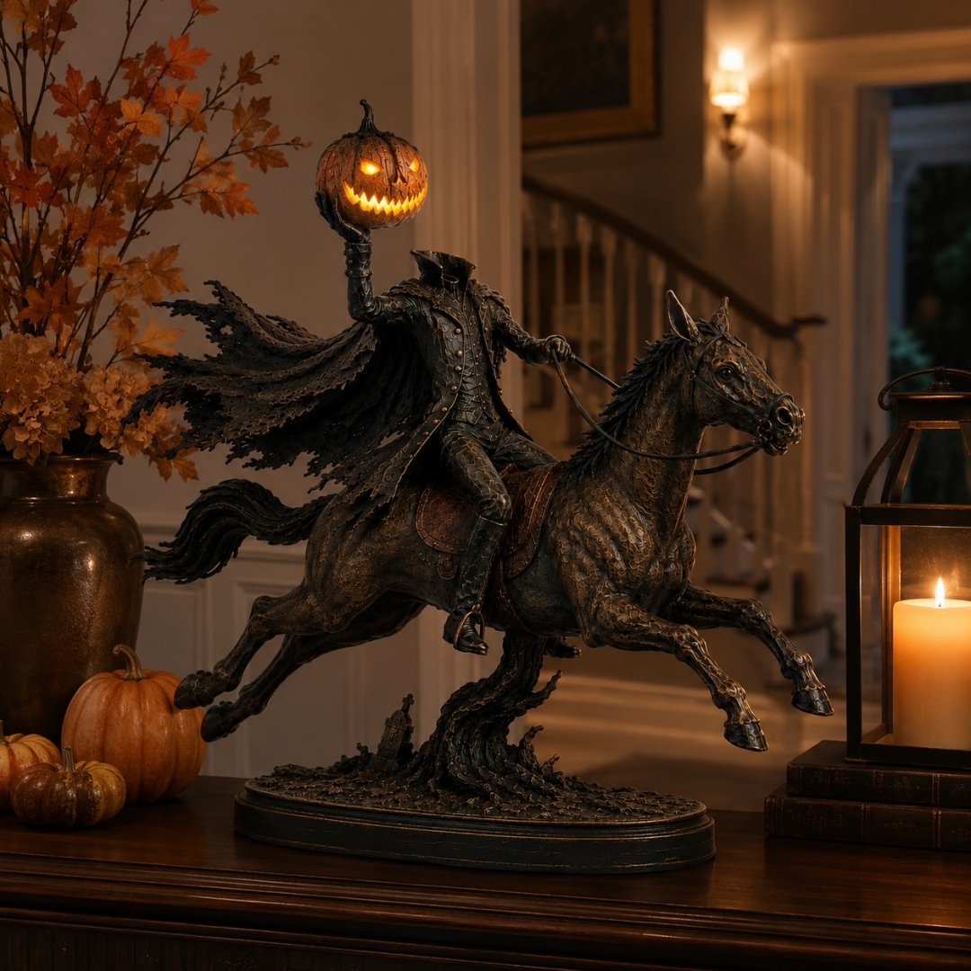 Headless Horseman Statue with LED Pumpkin