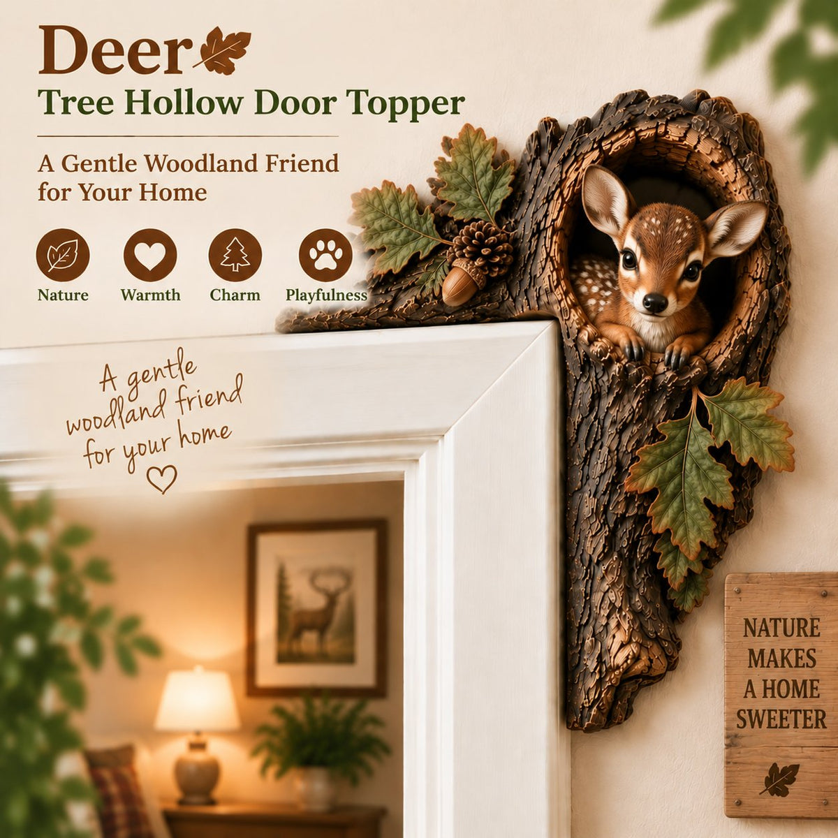 ⏰LAST DAY 50% OFF -🌿 Woodland Peekaboo Door Topper – 3D Tree Hollow Animal Doorframe Decor