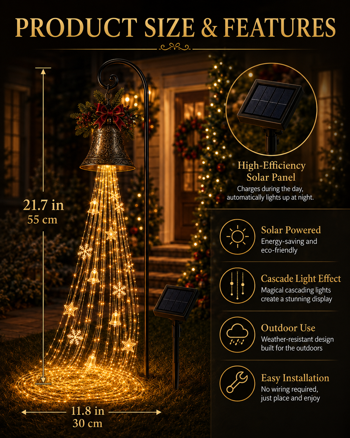 🎁Christmas Bell Cascade Solar Yard Light✨
