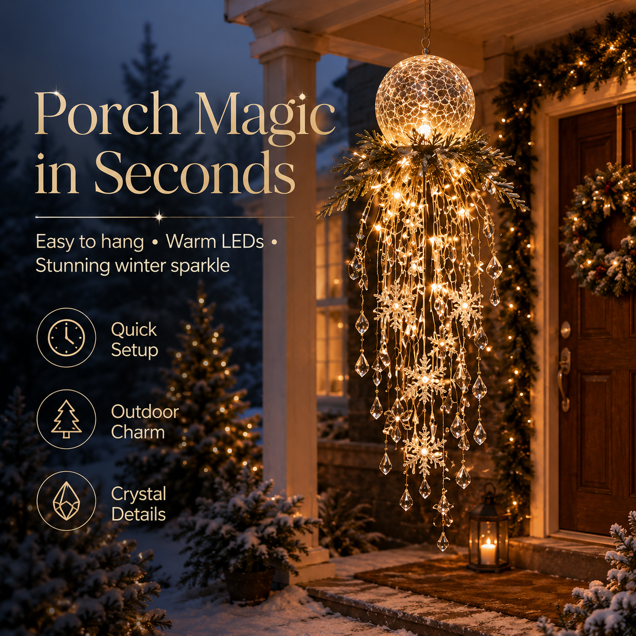 Crystal Cascade Christmas Light – Hanging Snowflake & Crystal LED Porch Décor ✨❄️