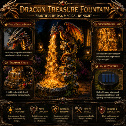 🐉✨ Dragon Treasure Fountain Solar Garden Light 💰🌙