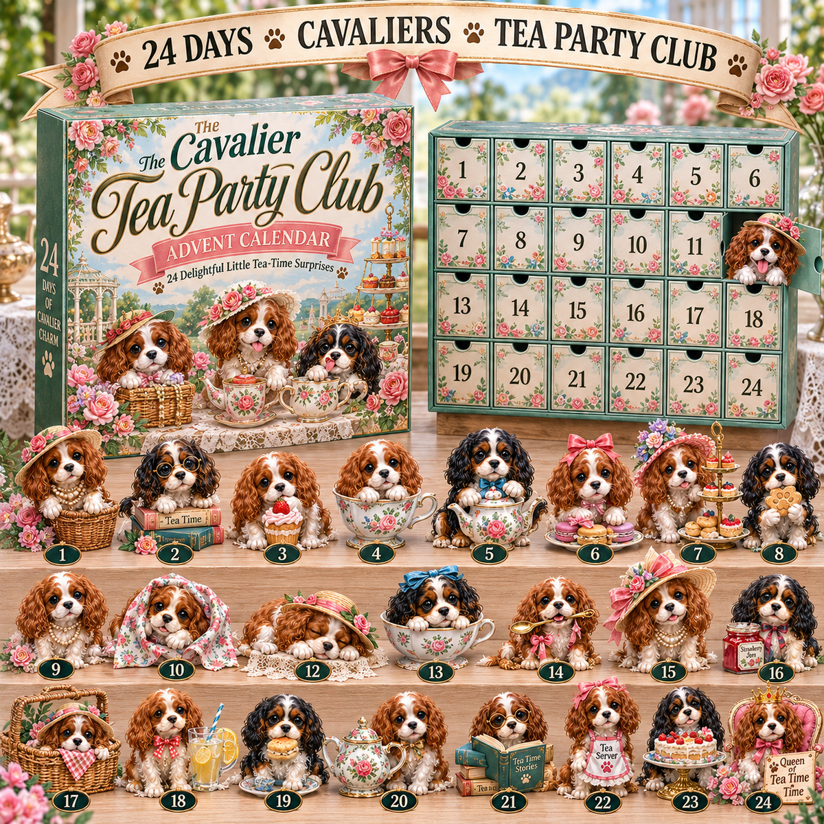 ⏰Limited Stock 50% OFF -🐶 24 Days of Cavalier Christmas Advent Calendar 2026 – 24 Collectible Cavalier Surprises（Acrylic）
