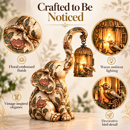 🏮🐘 Vintage Elephant Lantern Statue – Boho Floral Elephant Decor with Warm Hanging Light