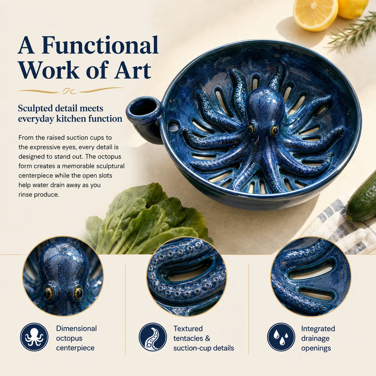 🔥Last Day 49% OFF-Bold Indigo Octopus Berry Colander