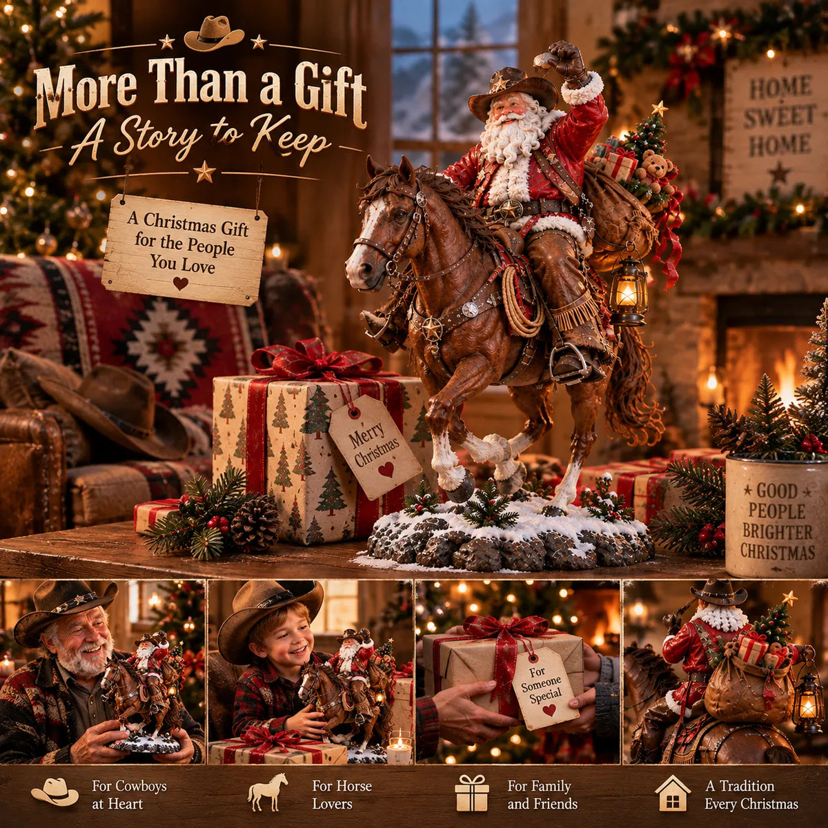 Cowboy Santa homecoming Christmas scene