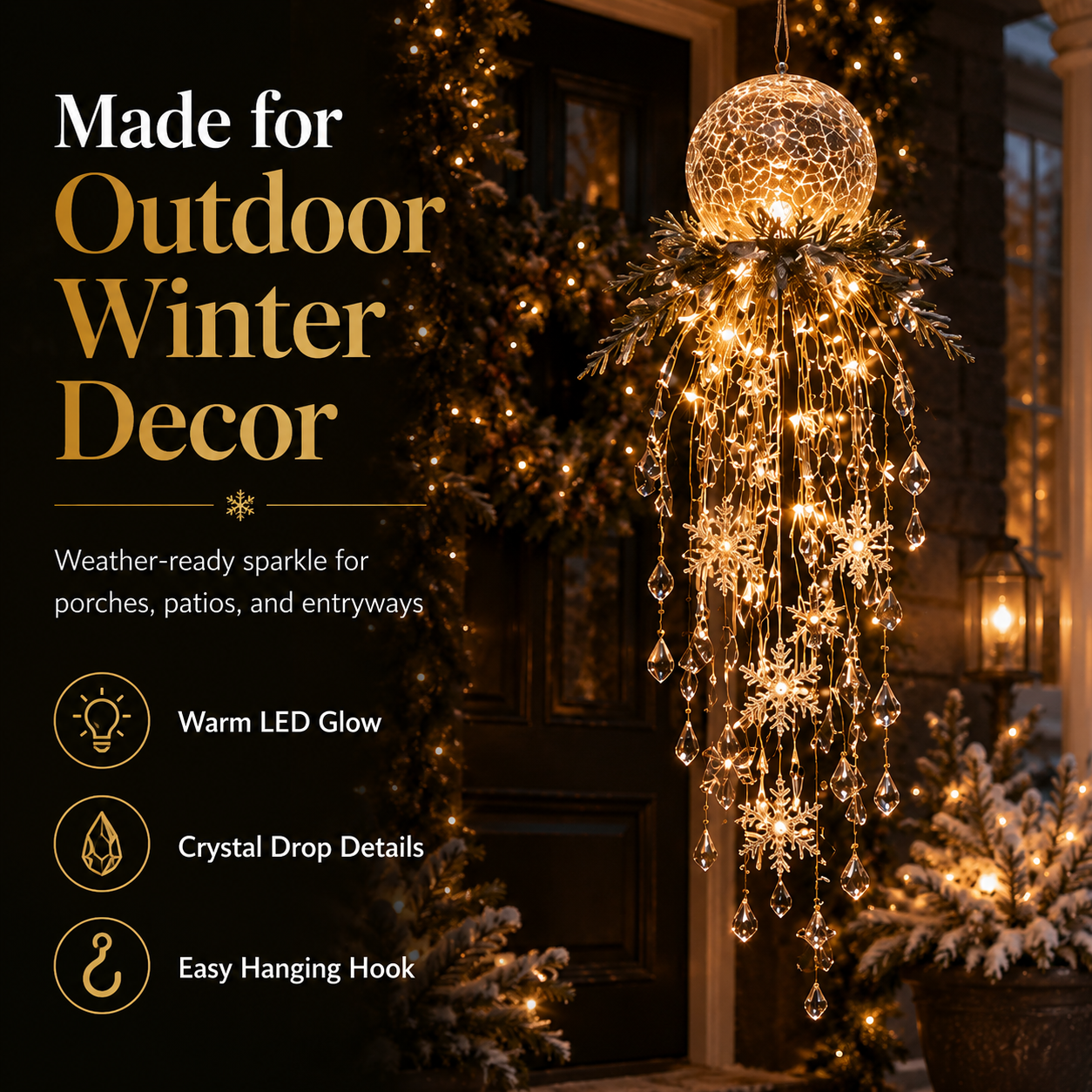 Crystal Cascade Christmas Light – Hanging Snowflake & Crystal LED Porch Décor ✨❄️