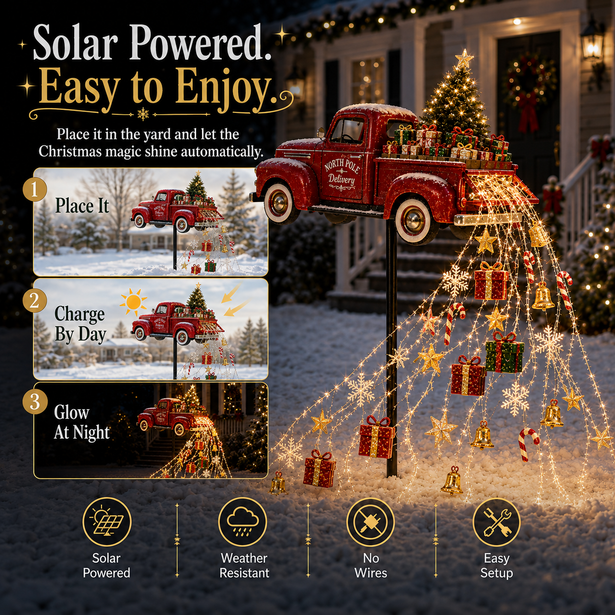 Christmas delivery truck cascade light at night