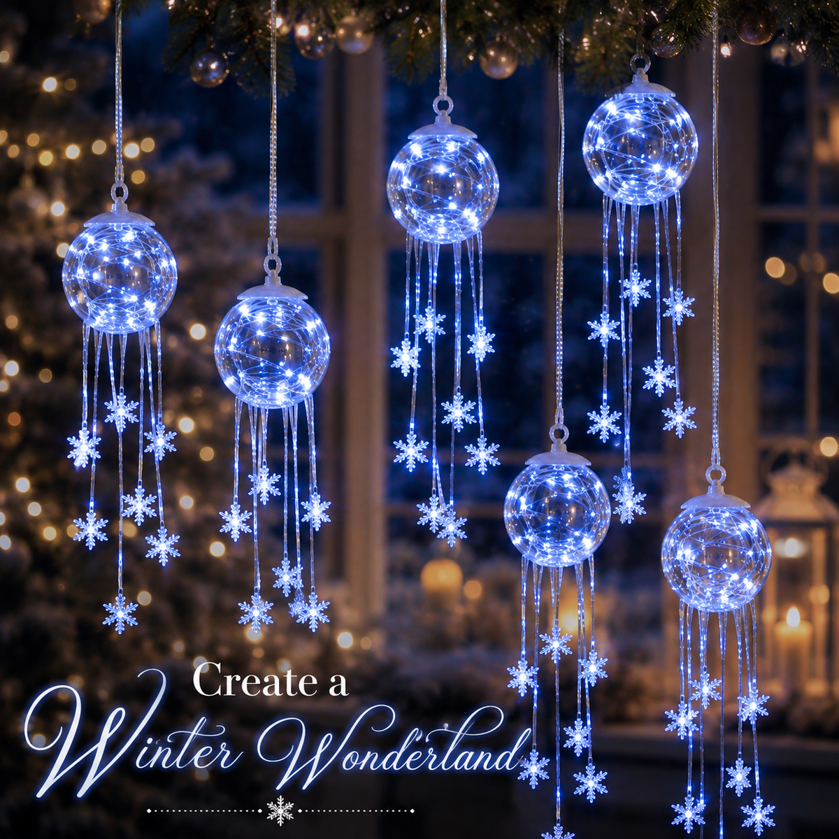 Winter Magic Snowflake Cascade LED Hanging Ornament